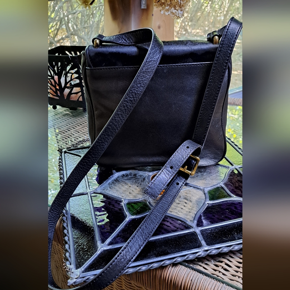 Fossil Vintage Black Leather with Cow Hair Flap Messenger Bag. CLOSET SALE. - Picture 4 of 12